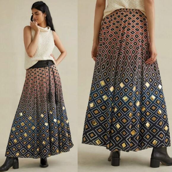 Anthropologie Geisha Designs Diamond Ombré Silky Maxi Skirt M